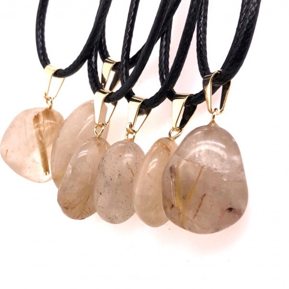 Tumbled Rutilated Quartz Pendant on Black Snake Chain
